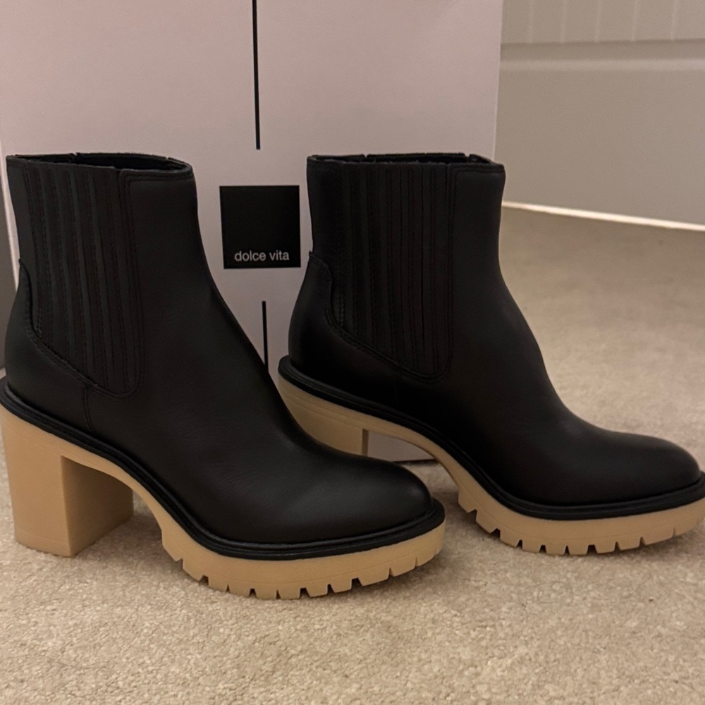 Dolce Vita Black and Tan Ankle Booties - Picture 2 of 3